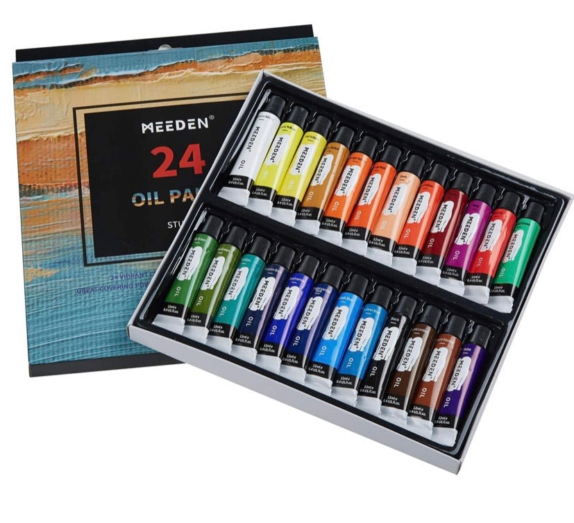 MEEDEN 46-Piece Oil Painting Set with Beech Wood Table Easel, 12MLX24 Oil Paint Tubes and All The Additional Supplies, Perfect for Beginning Artists, Students and Kids