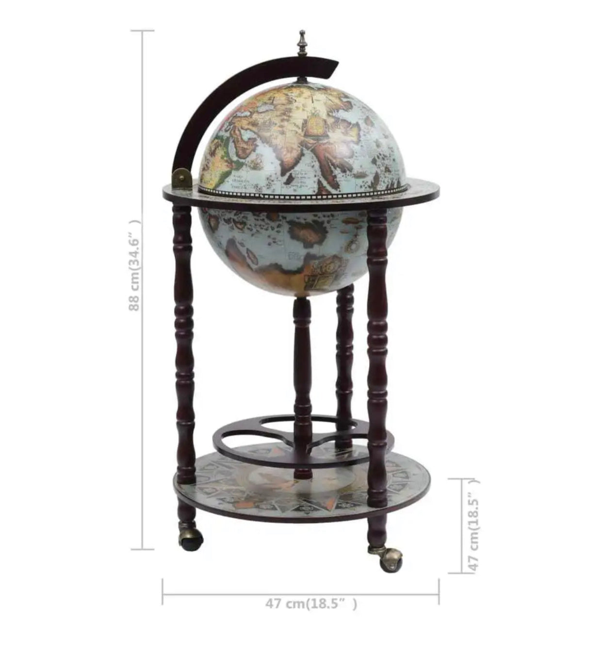 Globe Bar Wine Stand Eucalyptus Wood Blue