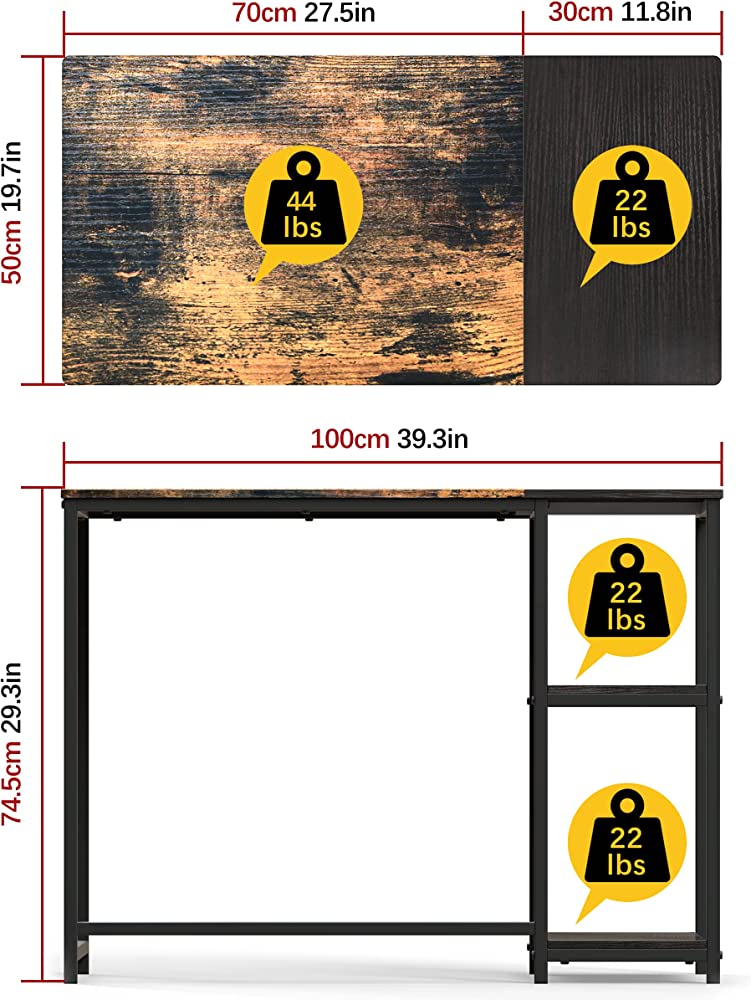 Computer Desk with Writing Storage-Shelf for Home-Office,Modern Simple Style Corner Laptop Table Desk for Writing Studying Working Gaming Space Saving 100x50x74.5cm,Brown