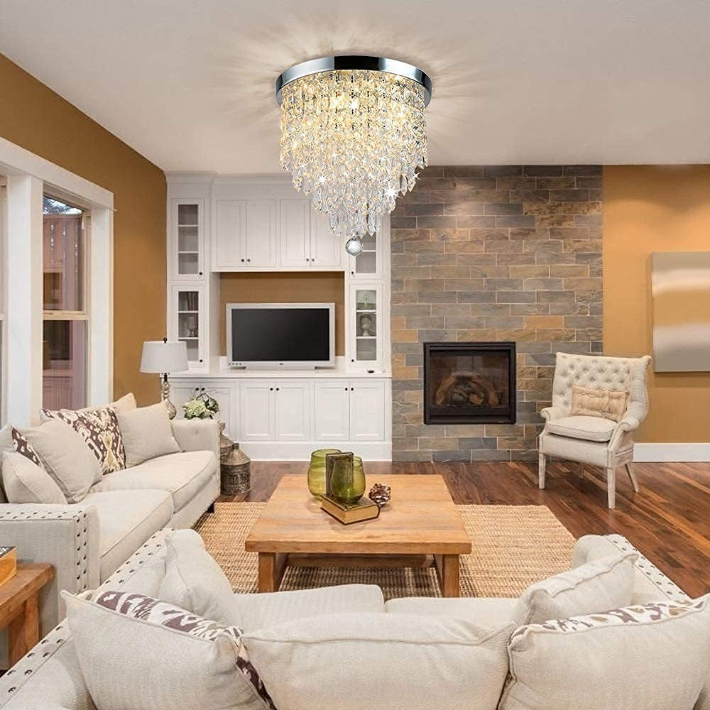 Crystal Chandelier, 3 Lights Modern Crystal Chandelier Light Fixture, H 24 cm x W 25 cm Mini Modern Ceiling Light for Bedroom, Hallway, Bar (Bulbs Not Included)