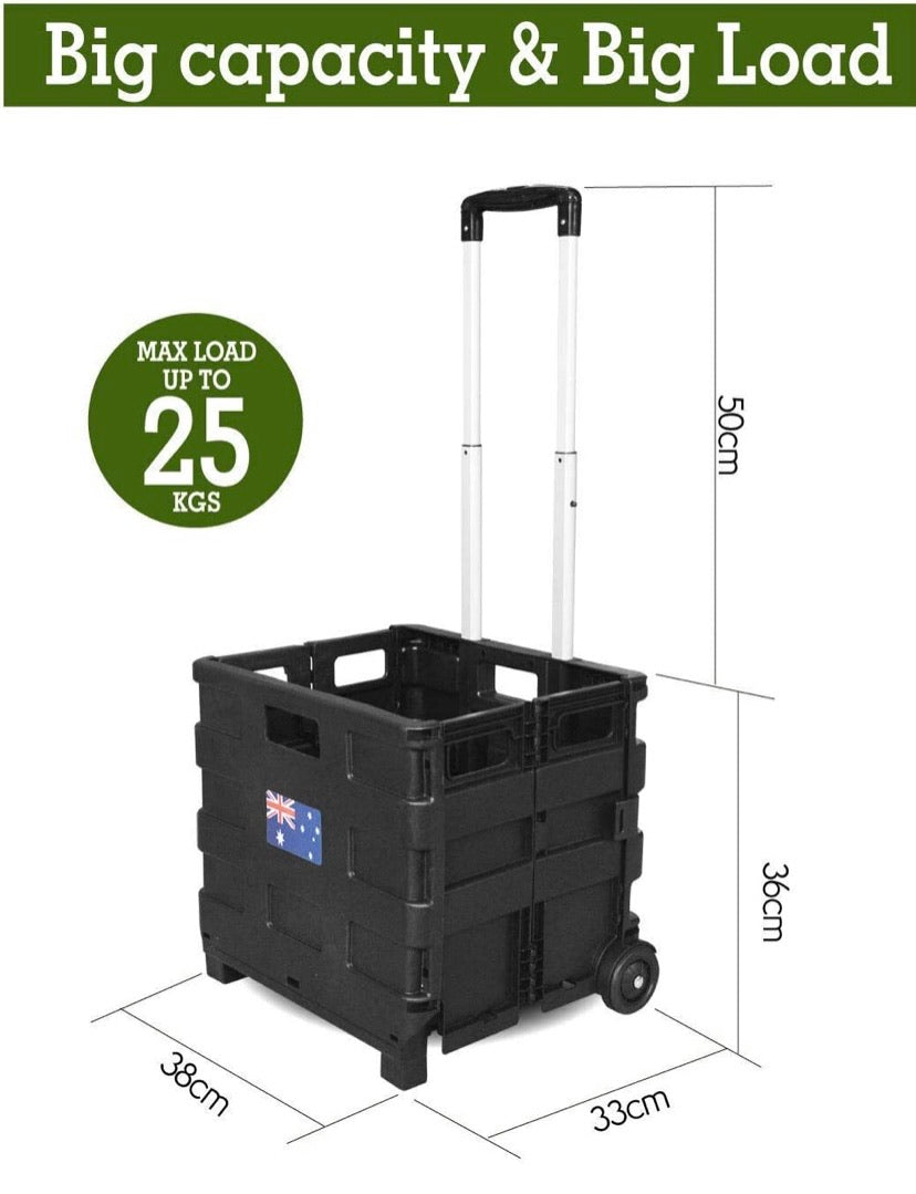 Foldable Shopping Cart Trolley Pack & Roll Folding Grocery Basket Crate Portable