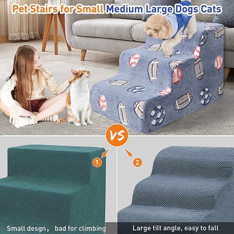Pet stairs for small medium large dogs cats,Glow in the dark Extra Wide Foam pet ramps, Portable Ramp Stairs for Couch, Sofa, and High Bed Climbing, Non-Slip Balanced Step Support, 3-Step Best Pet Supplies