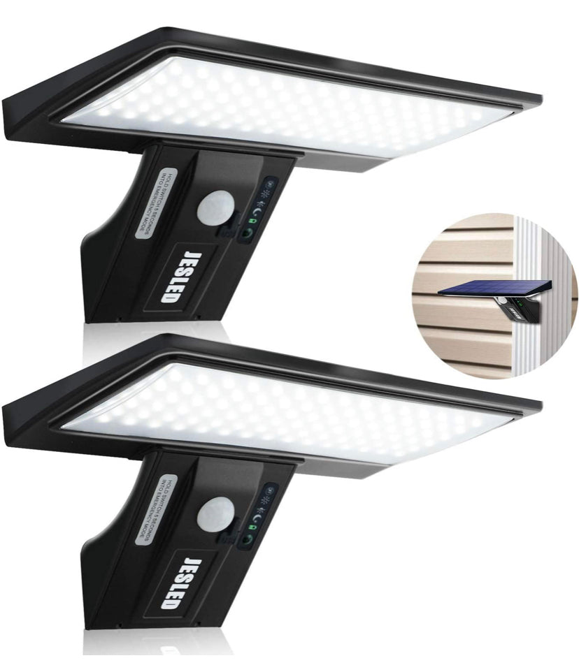 Solar Lights Outdoor Motion Sensor, 90 LED Solar Powered Exterior Wall Security Light Waterproof for Porch Yard Patio Garage, Dusk-to-dawn, Super Bright, USB Charging & Emergency Lighting 2 Pack