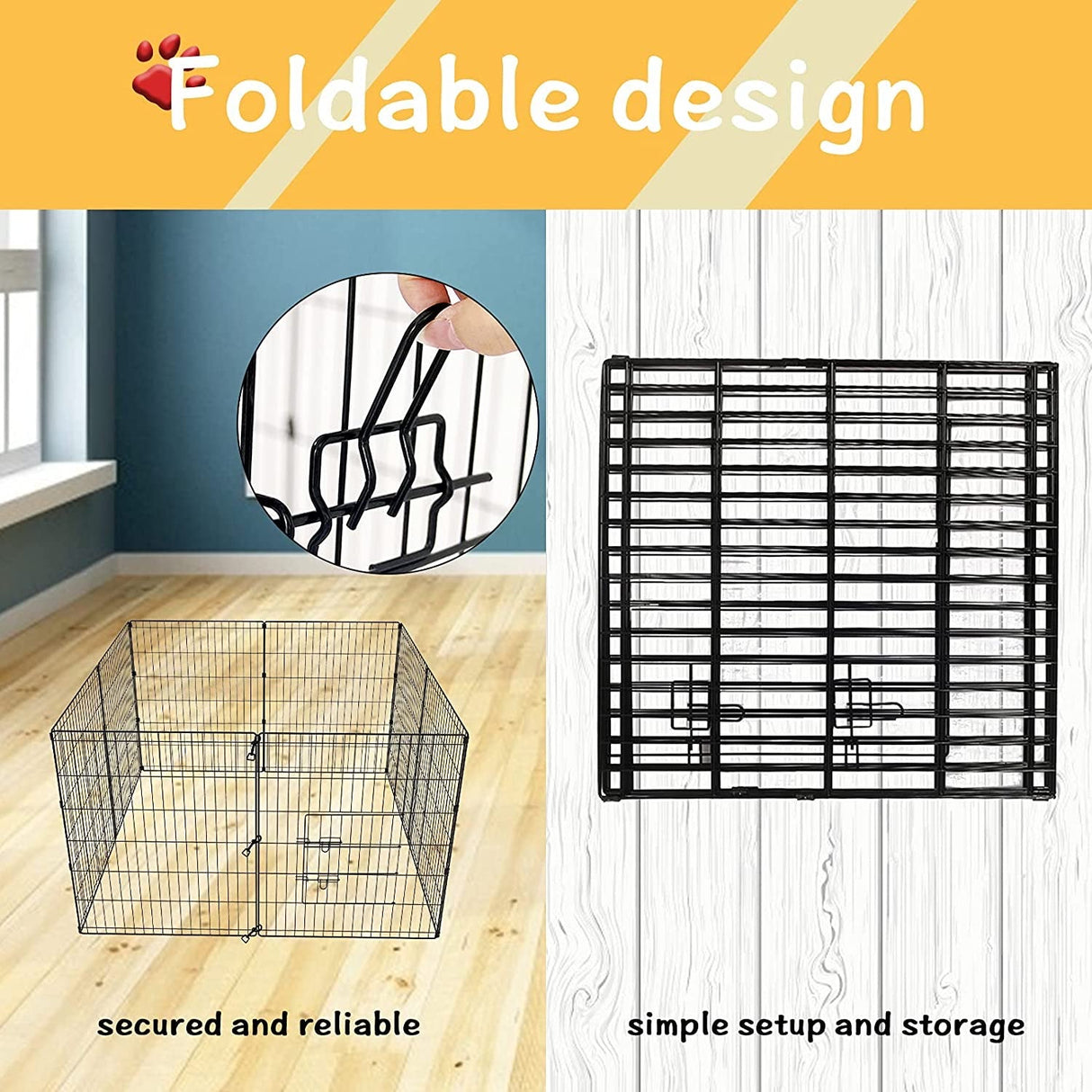 42" Pet Playpen Dog Dence Exercise Pen, 8 Panel Pet Dog Playpen Puppy Enclosure Fence Play Pen, Indoor/Outdoor Foldable Metal Fitness Pen (Black, 107x61cm x8)