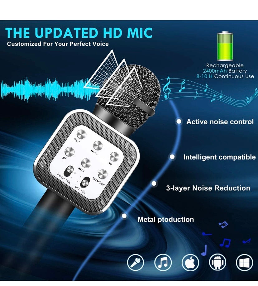 BlueFire Black LED Bluetooth Karaoke Microphone with TF Playback