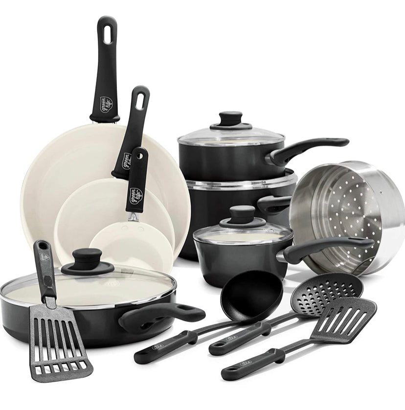 GreenLife Soft Grip 16pc Ceramic Non-Stick Cookware Set