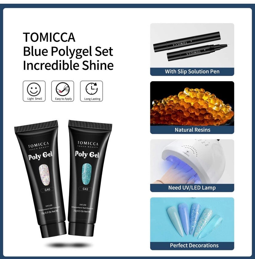 Poly UV Gel Nail Kit Nail Extension UV Builder Gel 8 Colours with Base Coat Top Coat, Slip Solution Pen (002)