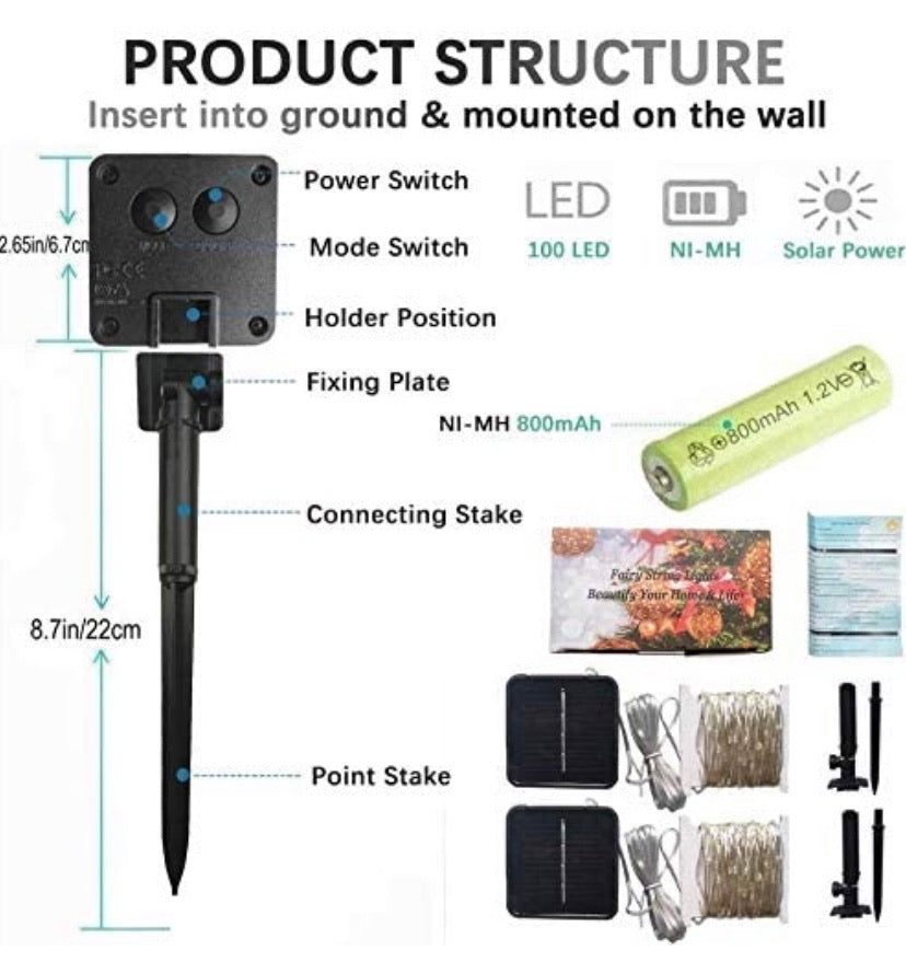 Solar String Lights, 2 Pack