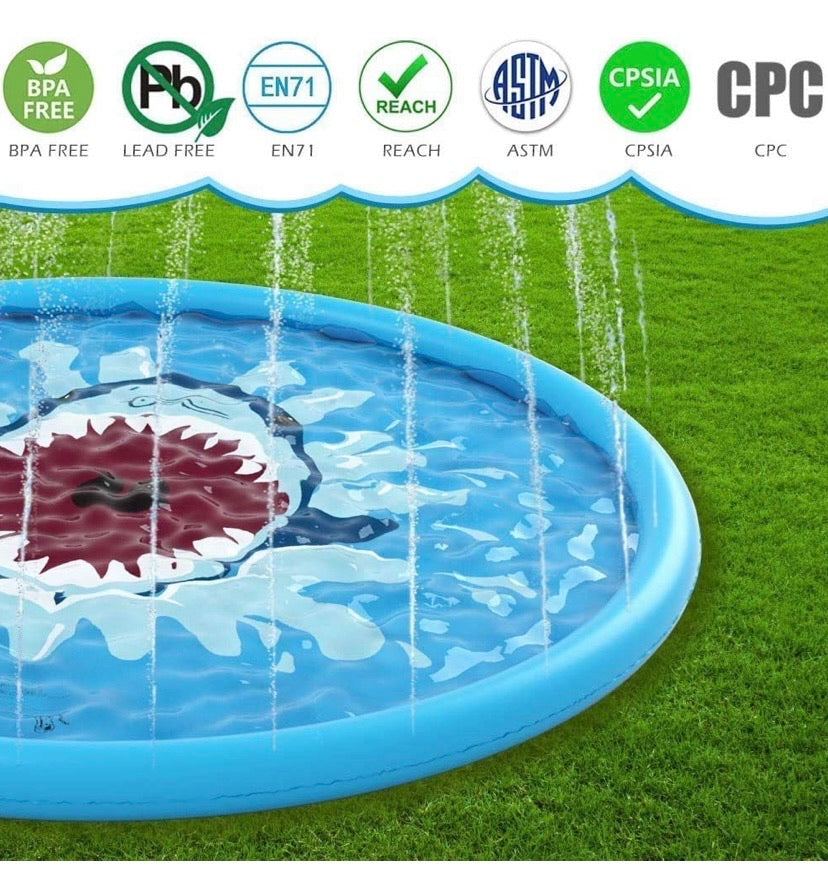 170cm Inflatable Splash Sprinkler mat, Outdoor Sprinkler mat Toy in Summer, Used for Children Toddler Pool Dog Wading Pool Splash Game mat ( Shark)