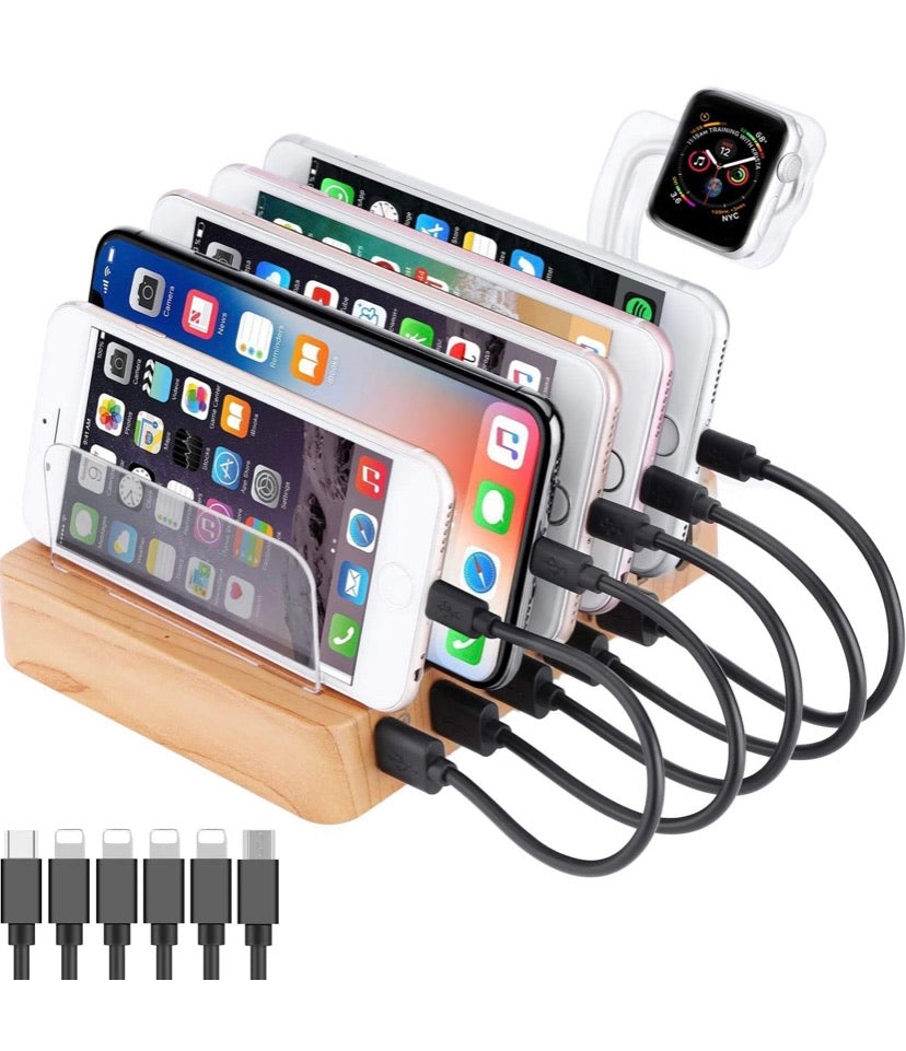 QC 3.0 Charging Station,AIZBO 60W 12A 6 Port Docking Stations & Desk Organizer with Quick Charge 3.0 & 5 Port USB Charger & Removable Watch Holder fit Multiple Devices iPhone/Iwatch/Tablet/Samsung Galaxy/LG and More