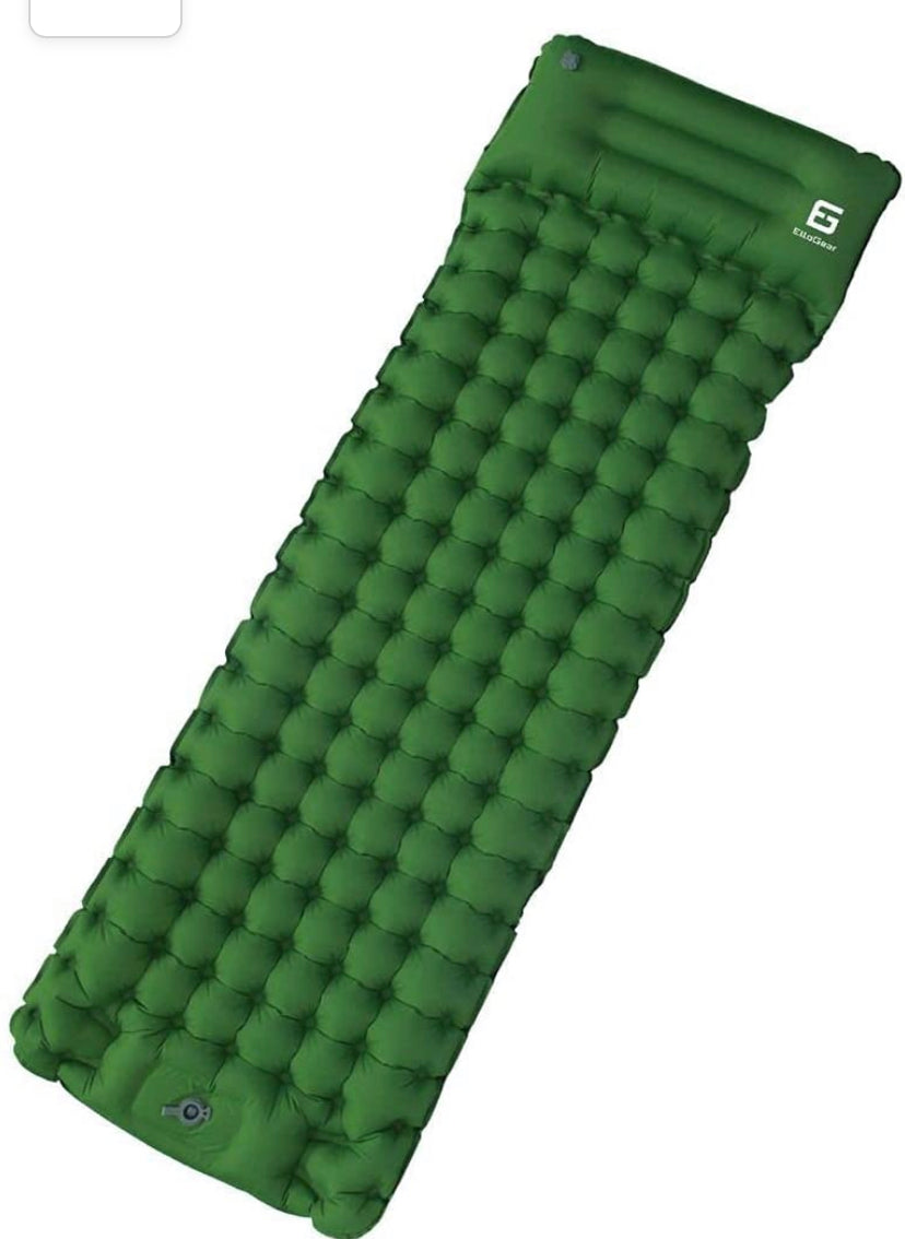Camping Self-Inflating Air Sleeping Pad Mat Foot Pump with Pillow, Great Compact Air Sleeping Pad for Tent Travel, Backpacking, Hiking, Sleeping Over (Green)
