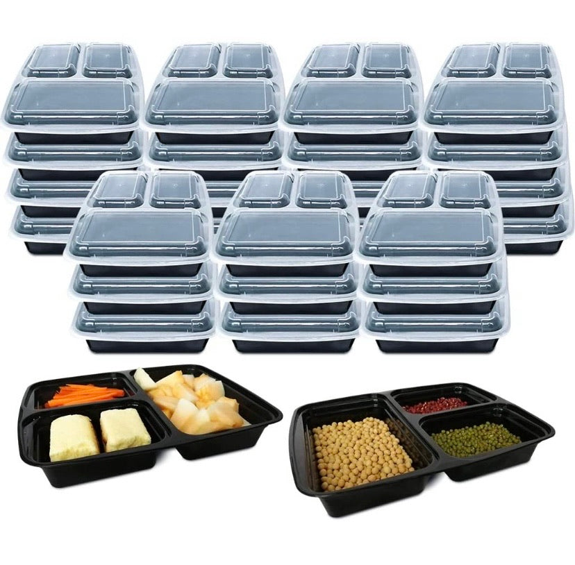 3 Compartment (10 Pack) Premium BPA Free Reusable Meal Prep Containers - Plastic Food Storage Trays with Airtight Lids - Microwavable, Freezer and Dishwasher Safe - Stackable Lunch Boxes
