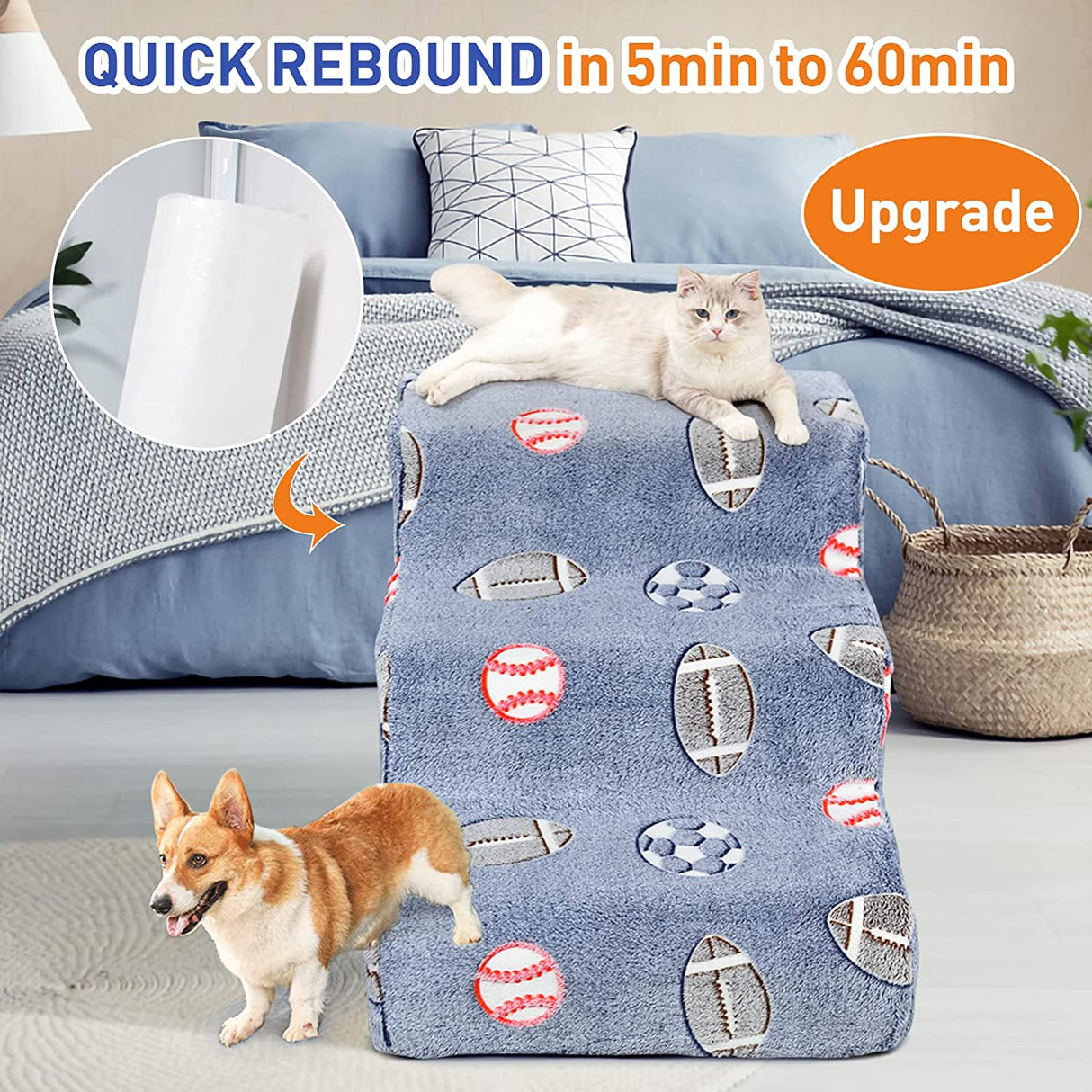 Pet stairs for small medium large dogs cats,Glow in the dark Extra Wide Foam pet ramps, Portable Ramp Stairs for Couch, Sofa, and High Bed Climbing, Non-Slip Balanced Step Support, 3-Step Best Pet Supplies