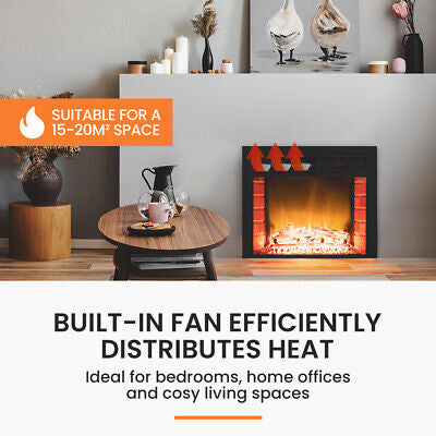 65cm Electric Fireplace Heater Built In Flame Effect Remote Recessed