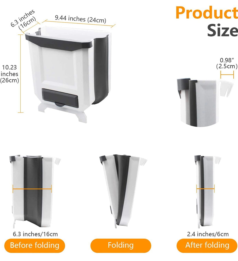 Kitchen Bin, Rubbish Bin Plastic Folding Wall Mounted for Cupboard Door Hanging Trash Can 8L (White) Brand: HUAPPNIO