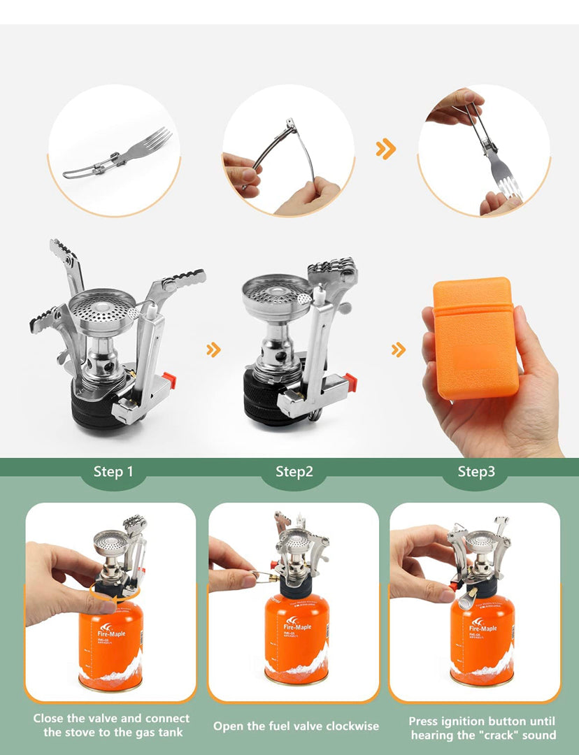 16pcs Camping Cookware Kit, Outdoor Cooking Set with Kettle, Lightweight Camping Pot and Pan for 2 to 3 People Camping, Hiking,Picnic