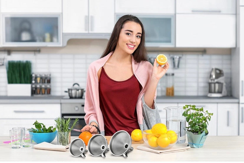 Funnels For Kitchen | 3pc Stainless Steel Kitchen Funnel Set Plus Detachable Strainer | Great for Transferring of Liquid and Dry Ingredients | Durable and Dishwasher Safe | Premium 304 Stainless Steel - Thick and Strong - Will Not Rust