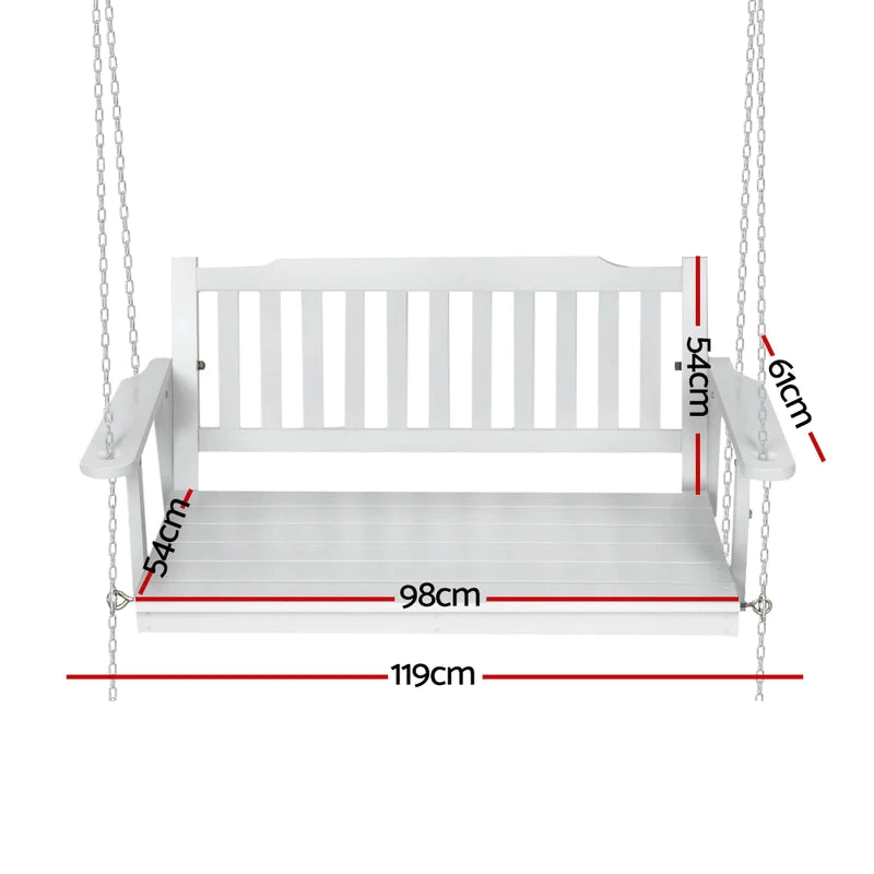 Gardeon Porch Swing Chair with Chain Garden Bench Outdoor Furniture Wooden White