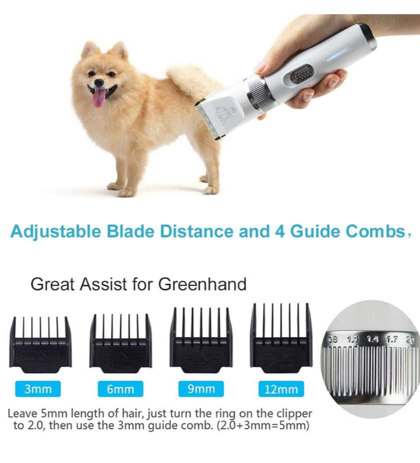Dog Clippers, Low Noise Pet Clippers with Detachable Blades, Rimposky Rechargeable Dog Trimmer Pet Grooming Kit with USB Cable, Combs, Brush, Pet Hair Clippers for Dog Cat Small Animal