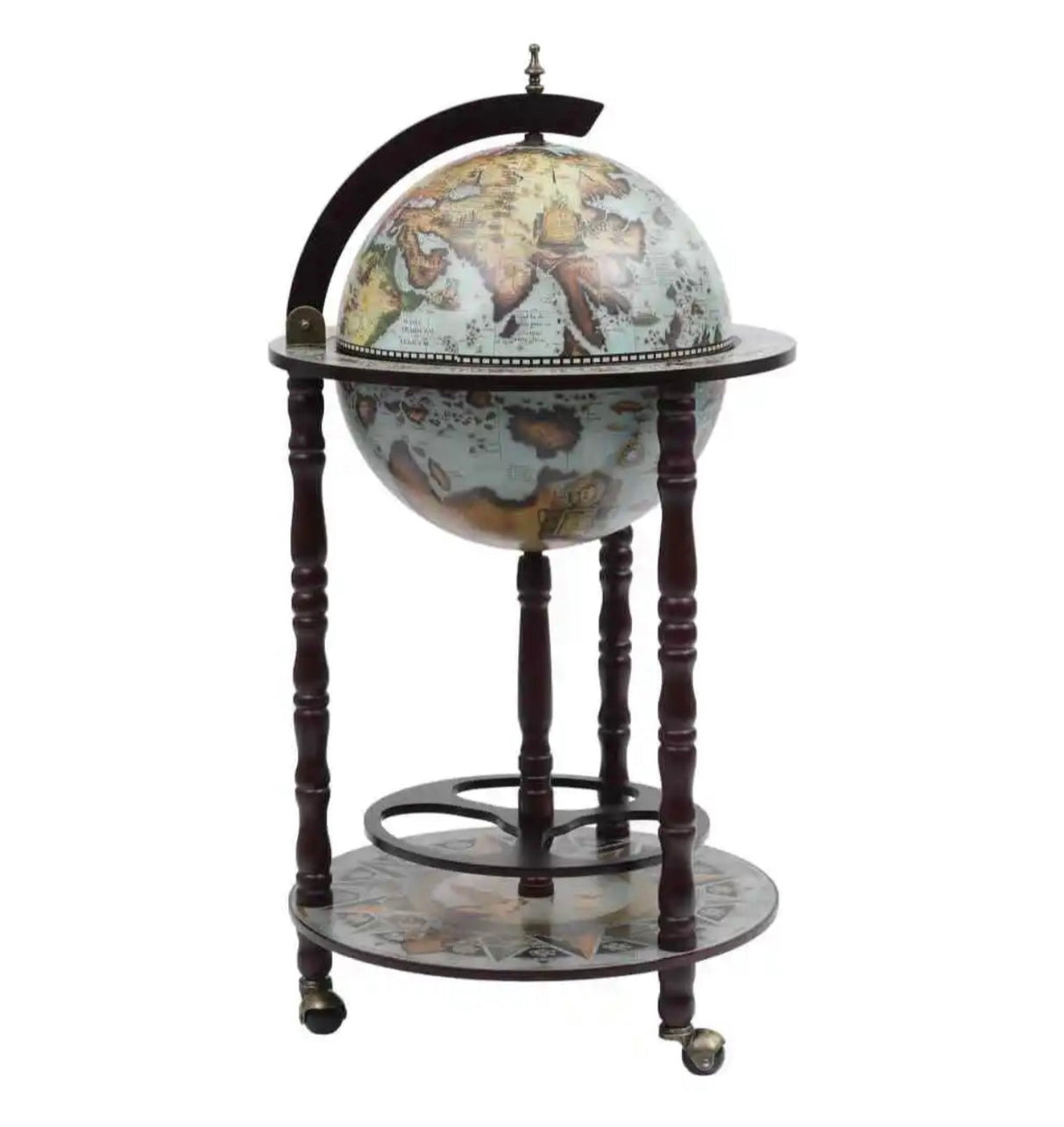 Globe Bar Wine Stand Eucalyptus Wood Blue