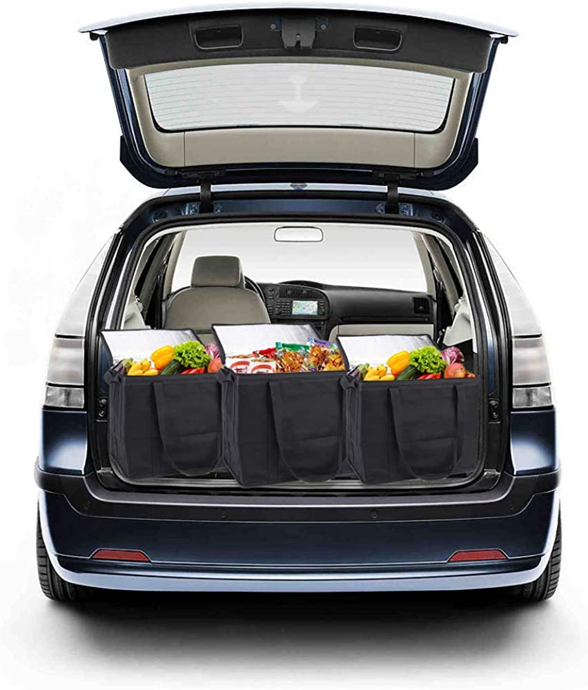 Set of 2 XL Insulated Grocery Bags with Zipper Closure Heavy Duty Foldable Insulated Shopping Bags for Groceries & Reusable Zipper Insulated Bag for Cold/Hot Shopping & Frozen Food Transport Delivery