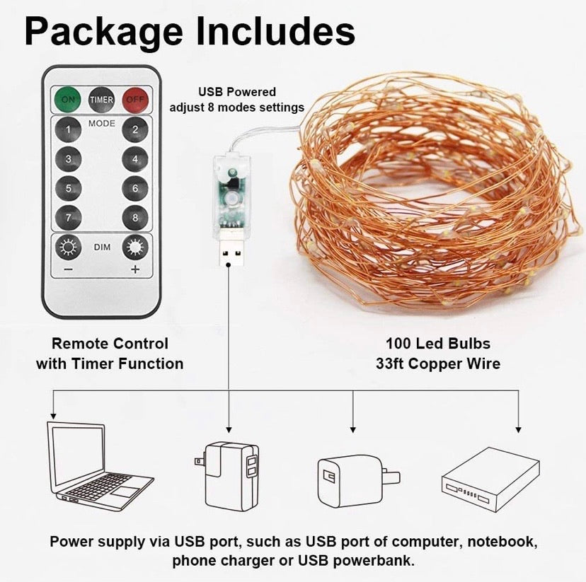 (2 Pack)33 Ft/10M Led String Lights Battery Powered, Proxima Direct Waterproof Fairy Lights 100 LED Christmas Light with 8 Modes for DIY Festival Christmas Wedding Bedroom Tree Decoration- Warm White