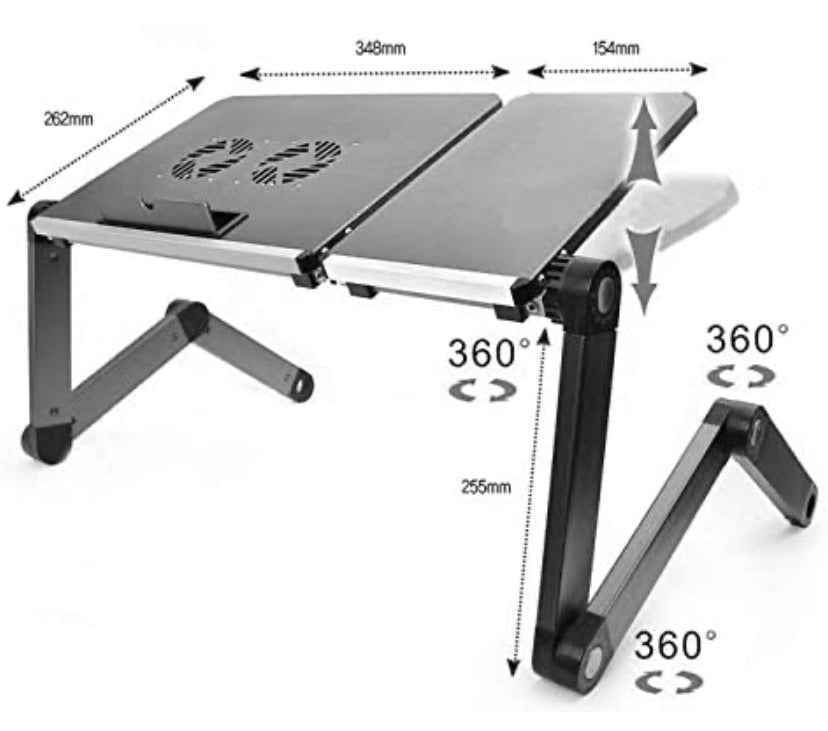 Laptop Desk/Stand/Table, Portable Folding Computer Table with CPU Cooling Fans and USB Cable, Adjustable Laptop Desk with Mouse Pad Side Mount, Bed/Sofa/Office Laptop Tray