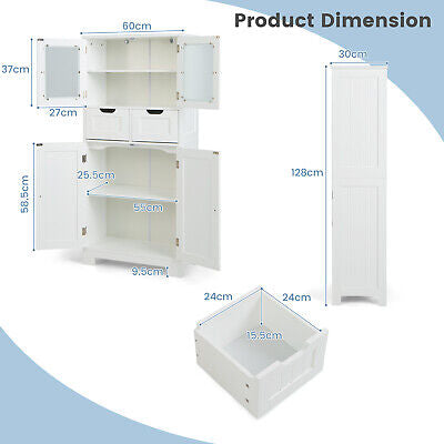 Bathroom Cabinet 4-Door Storage Cabinet Kitchen Cupboard Drawers128CM