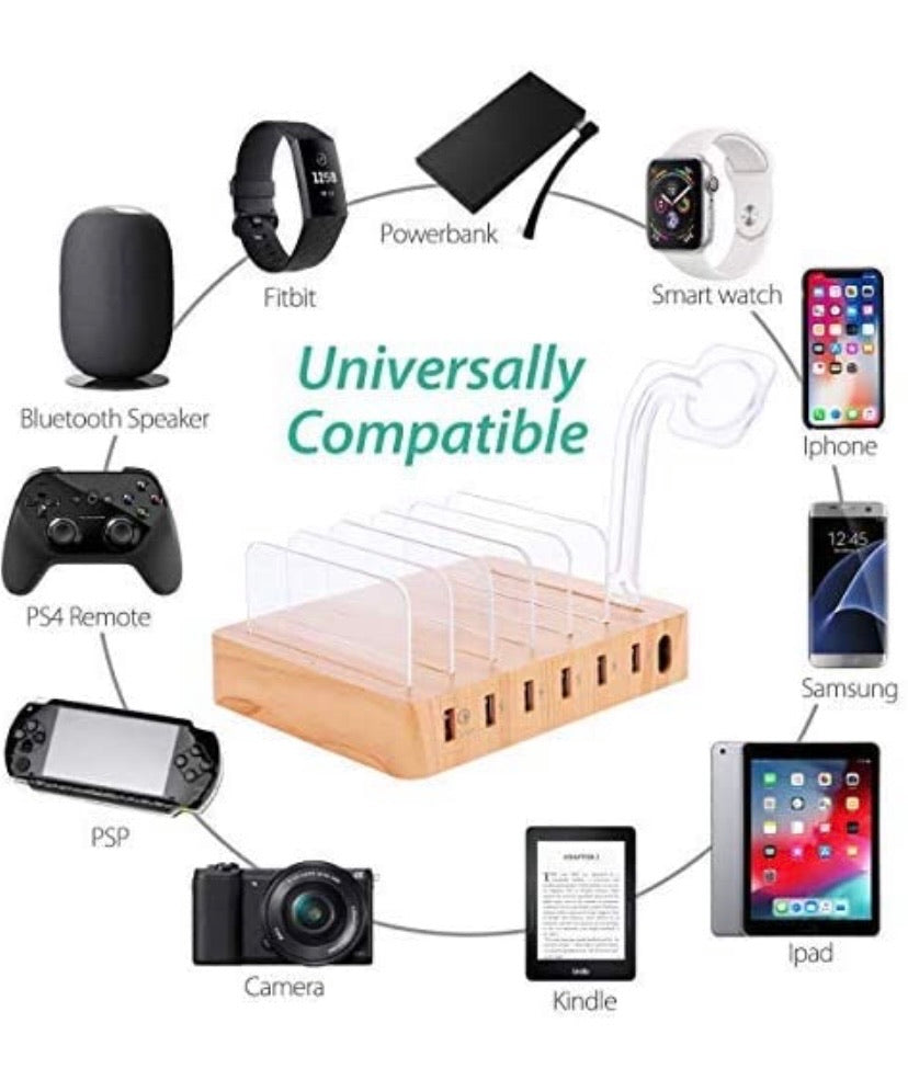 QC 3.0 Charging Station,AIZBO 60W 12A 6 Port Docking Stations & Desk Organizer with Quick Charge 3.0 & 5 Port USB Charger & Removable Watch Holder fit Multiple Devices iPhone/Iwatch/Tablet/Samsung Galaxy/LG and More