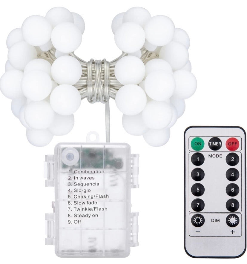 Globe Fairy Light Battery Powered 22.9FT 50 LED Ball String Lights with Remote Control for Holiday Christmas New Year Wedding Party Gardens Lawns Patios Indoor & Outdoor Decoration(Warm White)