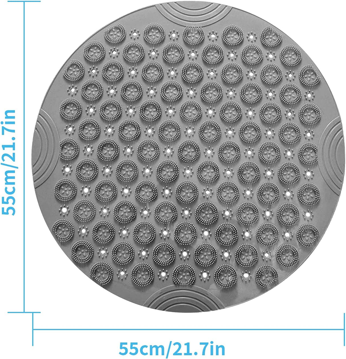 Bath Mat, Non-Slip Bath Blanket, Bath Rugs,PVC Shower Mat, Antibacterial and Durable Massage Bath Mat, Carpet with Drainage Hole and Suction Cup, 55 × 55cm