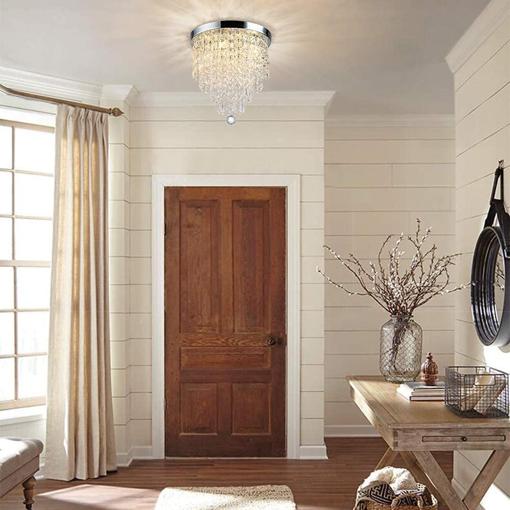 Crystal Chandelier, 3 Lights Modern Crystal Chandelier Light Fixture, H 24 cm x W 25 cm Mini Modern Ceiling Light for Bedroom, Hallway, Bar (Bulbs Not Included)