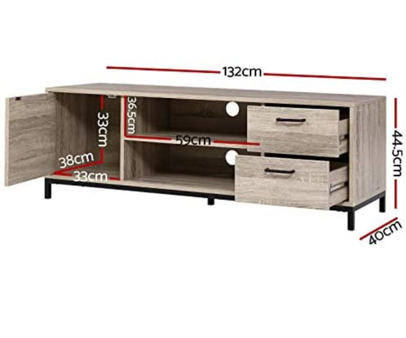Artiss TV Unit 132cm Length Entertainment Unit Wooden TV Stand Cabinet, Oak and Black