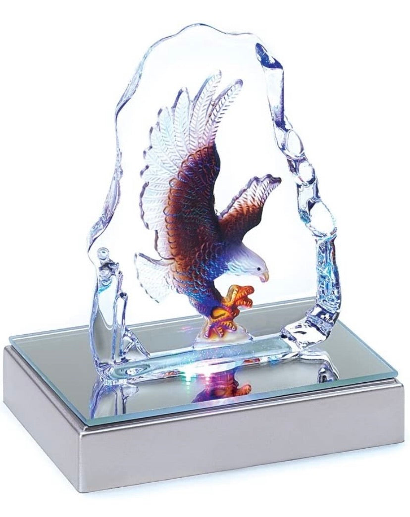 Bald Eagle Crystal Figurine Sculpture with LED Light