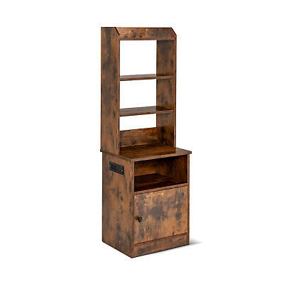 Nightstand Bedside End Side Table Bookshelf w/ Charging Station