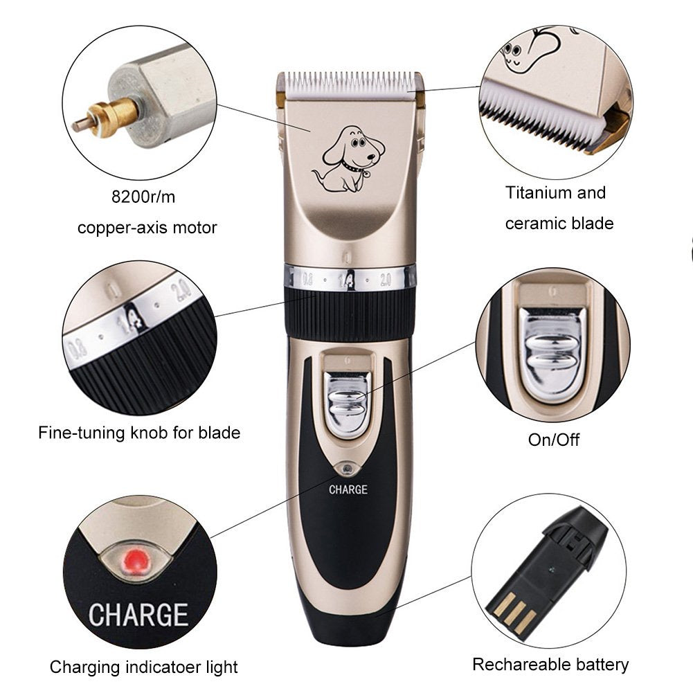 Dog Grooming Clippers, Otstar Rechargeable Cordless Pet Hair Clippers Kit for Dogs Cats and Other Animals with Stainless Steel Comb and Scissors, Low Noise Low Vibration
