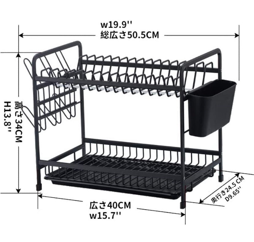 Counter Top Dish Rack Dish Storage Rack Kitchen Shelf Dish Drainer Alumimum 2-Tier Dish Holder Cup Holder