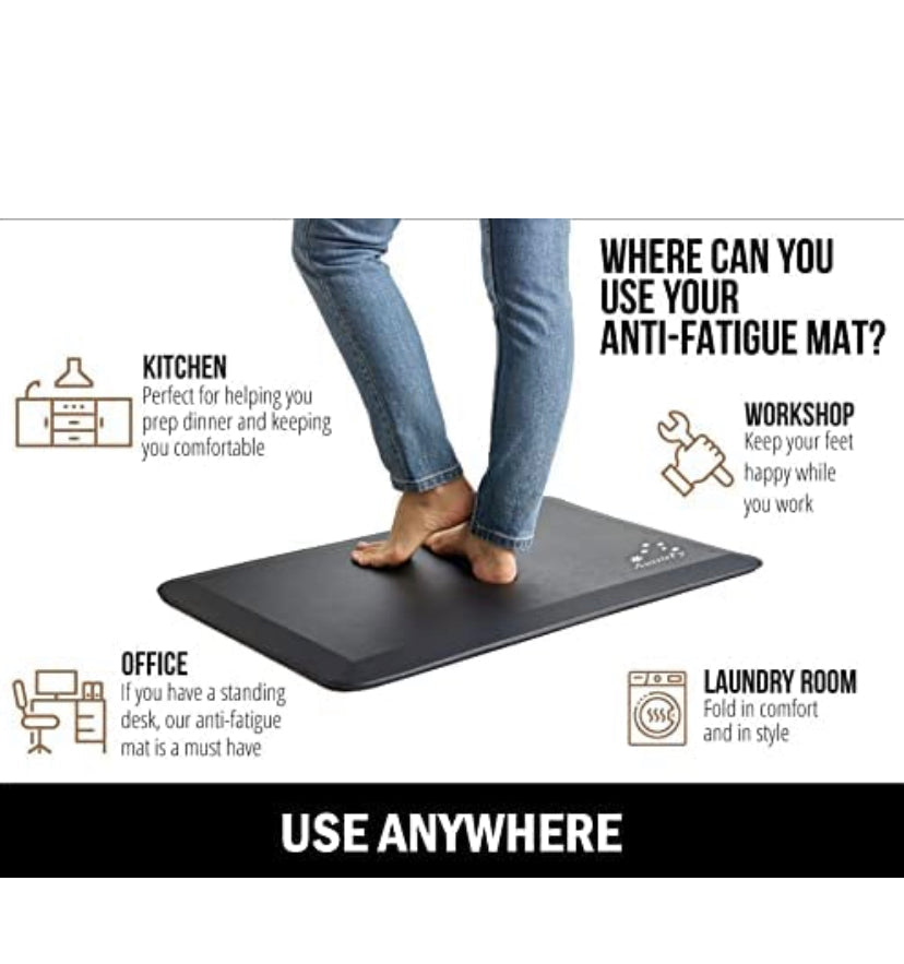 Premium Anti Fatigue Mat, Kitchen Mat, Standing Desk Mat, Floor Mat, Durable Non Slip Bottom, Waterproof Ergonomic Comfort Foam Rug & Mat for Kitchen, Sink, Office, Home or Garage (81 x 51 x 2 cm) Black (1)