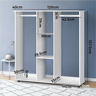 Portable Double Wardrobe Storage Shelves Organizer Clothes Rack Hanger