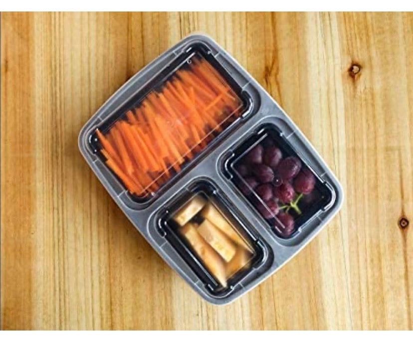 3 Compartment (10 Pack) Premium BPA Free Reusable Meal Prep Containers - Plastic Food Storage Trays with Airtight Lids - Microwavable, Freezer and Dishwasher Safe - Stackable Lunch Boxes