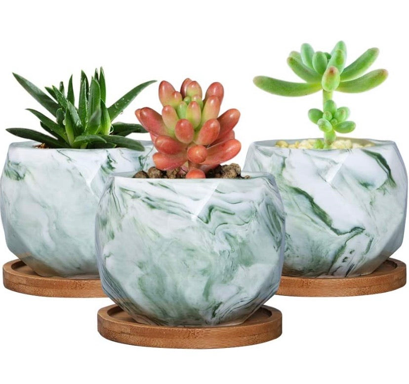 Set of 3 Marble Ceramic Planter Pot