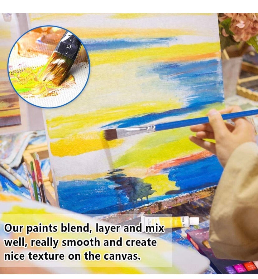 Acrylic Paint Set Shuttle Art 16 x 12ml Tubes Artist Quality Non Toxic Rich Pigments Colors Great for Kids Adults Professional Painting on Canvas Wood Clay Fabric Ceramic Crafts