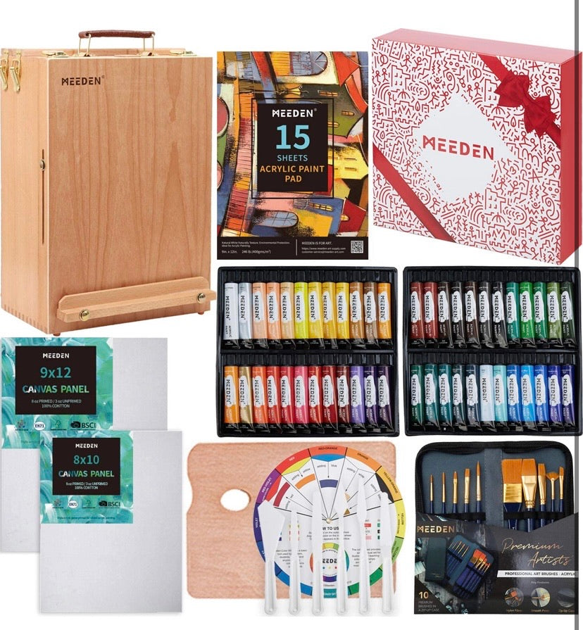 MEEDEN 70-Piece Premium Acrylic Painting Set - Solid Beech Wood Easel Box, 48×22ML Acrylic Paint Set, and All Additional Supplies, for Children's Day Beginning Artists, Students & Kids