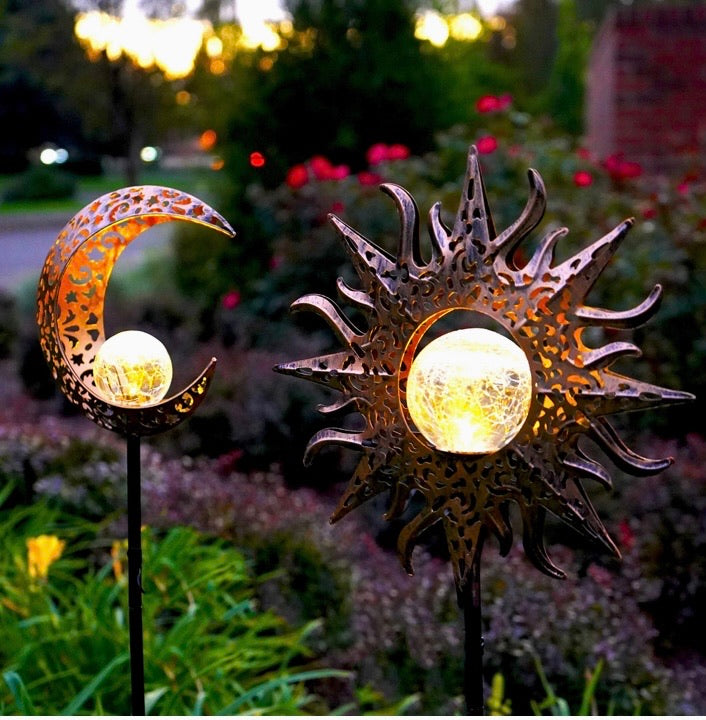 Solar Lights Outdoor Celestial Sun & Moon Decor