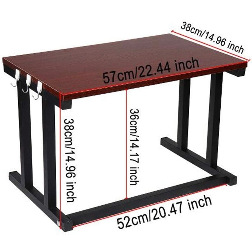 2 Tier Microwave Oven Rack Tableware Storage Toaster Oven Shelf Kitchen Counter Storage Bracket Kitchen Shelf Cabinet Organisers Spice Holder Pan Rack with 6 Hooks(Black)