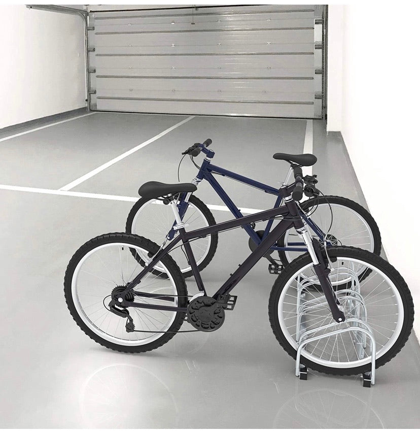 Steel Bike Stand for 4 Bikes, Silver Floor Bike Rack for Garage, Family Bike Rack, Floor and Wall Mount, 99 x 32 x 26 cm, Indoor and Outdoor Bicycle Holder