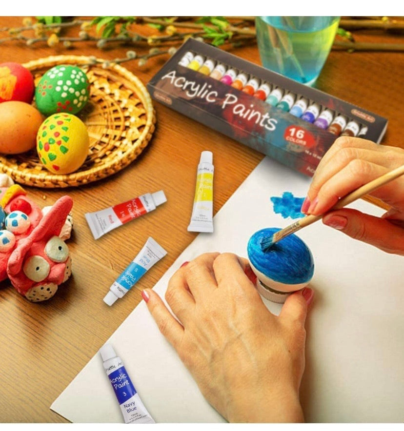 Acrylic Paint Set Shuttle Art 16 x 12ml Tubes Artist Quality Non Toxic Rich Pigments Colors Great for Kids Adults Professional Painting on Canvas Wood Clay Fabric Ceramic Crafts