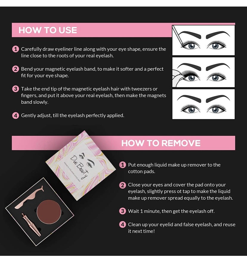 Dual Beauty Magnetic Eyelashes & Eyeliner Kit | Reusable Upgraded 3D Magnetic lashes Kit with Mirror & Tweezers Inside| No Glue & Mess Free | Fast & Easy Application - 2 Pairs