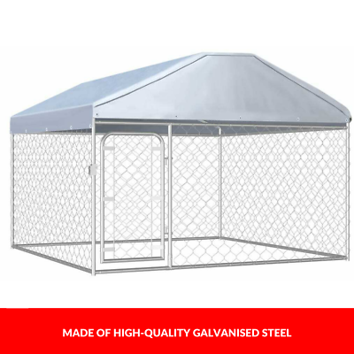 Dog Kennel Run Cage Galvanized Steel Fencing Pet Playpen Enclosure with Roof 2x2