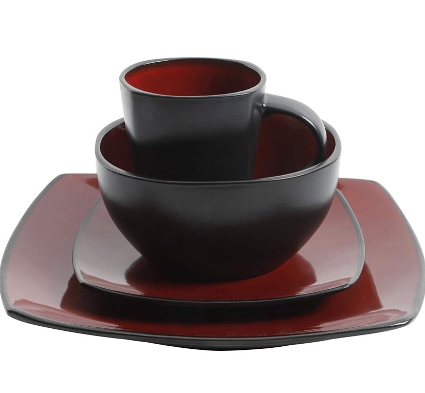 16-Piece Square Reactive Glaze Dinnerware Set